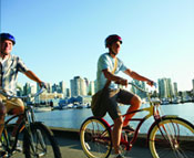 Young adults riding bikes in Vancouver