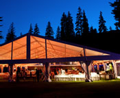 Open tent light up at night