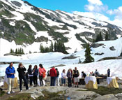 A group of people in the mountains