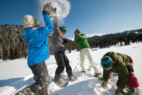 Whistler snowball fight snowshoe
